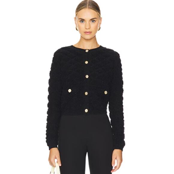 Line & Dot Khloe Black Fleece Fuzzy Boucle Button Down Cardigan Sweater Top Sz S - Picture 1 of 6